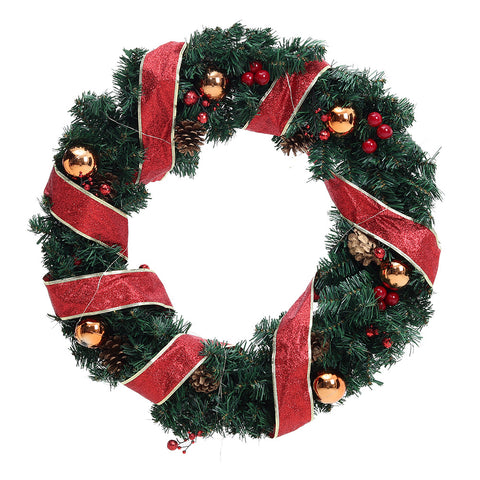 Red Ribbon Lighted Wreath Hanging Xmas Decor, SC0126