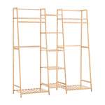 Livingandhome Bamboo Trapezoid Clothing Rack with 5-Tier Storage Shelves Multi-Functional Clothes Hanging Rack Stand, SW0375