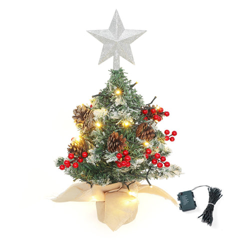 Livingandhome Mini Pre Lit Tabletop Artificial DIY Christmas Tree with Star Topper, CD0472