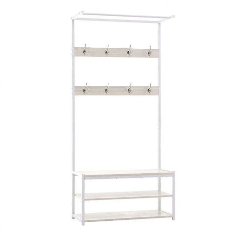 Livingandhome Metal Coat Hat Shoes Shelf Clothes Hanger Hallway Shoe Rack Bench, MC0114