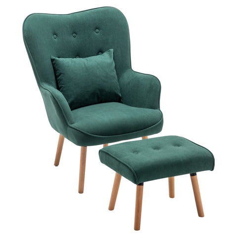 Livingandhome Upholstered Wingback Armchair with Footrest and Cushion, JM1652