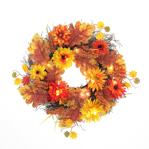 Livingandhome Large Autumn Daisy Maple Leaf Wreath Hanging Decoration, SP2889