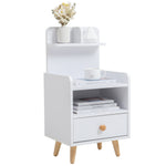 Livingandhome Wooden 1-Drawer Bedside Table Nightstand with a Shelf and Wooden Legs, DM0377