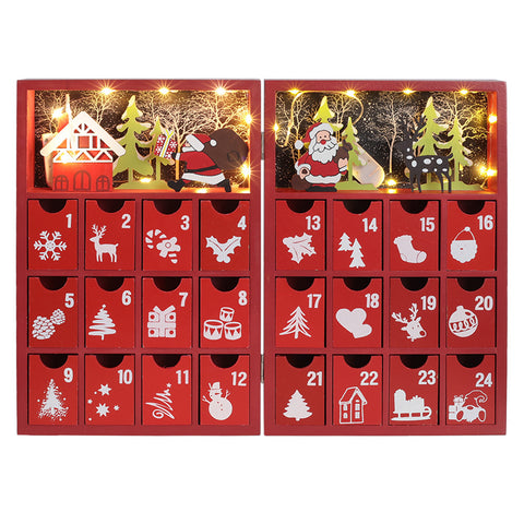 Livingandhome Red Wooden Advent Calendar Book 24 Days to Christmas, WZ0010