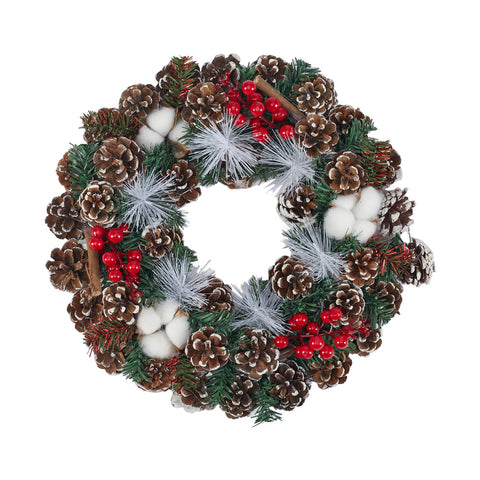 Livingandhome Pre-lit Spruced Artificial Christmas Wreath with Pine Cones, CD0460