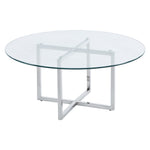 Livingandhome Round Glass Coffee Table Metal Base for Living Room, ZH0911