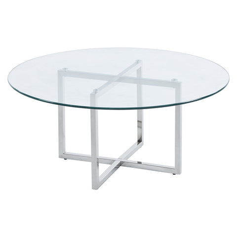 Livingandhome Round Glass Coffee Table Metal Base for Living Room, ZH0911