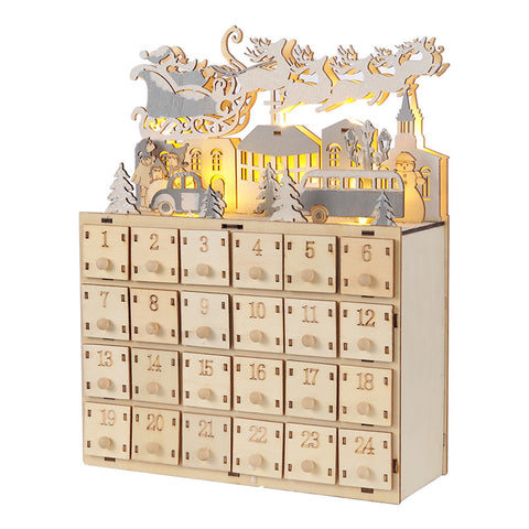 Livingandhome Christmas Wooden Advent Calendar LED Holiday Decoration with 24 Drawers, WZ0007