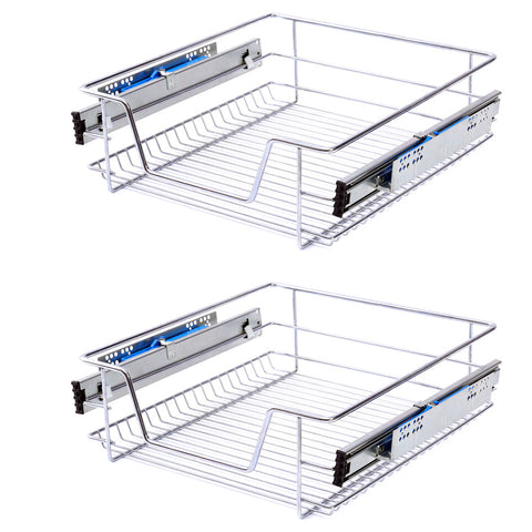 Livingandhome 2 Pcs Metal Sliding Kitchen Cabinet Pull Out Wire Basket Organizer, LG0157