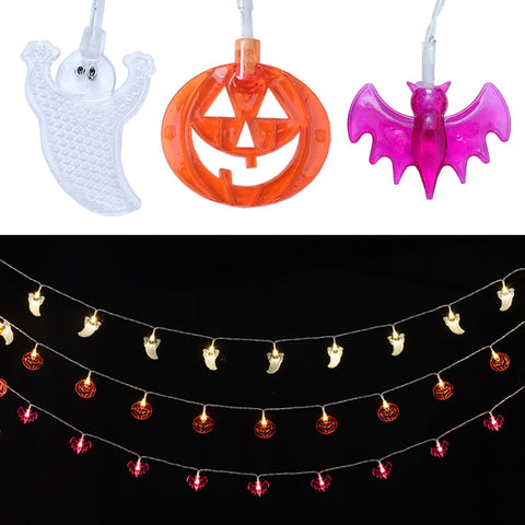 Set of 3 Pumpkin Bat Ghost Halloween LED Lights with 2 Modes Holiday Decor, SW0314