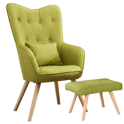 Livingandhome Classic Linen Oak Wood Legs Leisure Armchair with Cushion and Footstool, JM0428