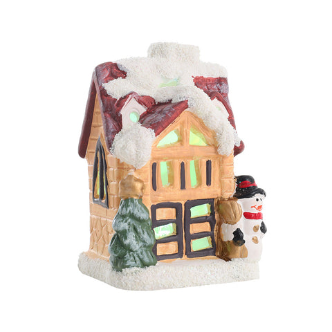 Livingandhome Lighted House with Snowman Christmas Ornament, WH1239