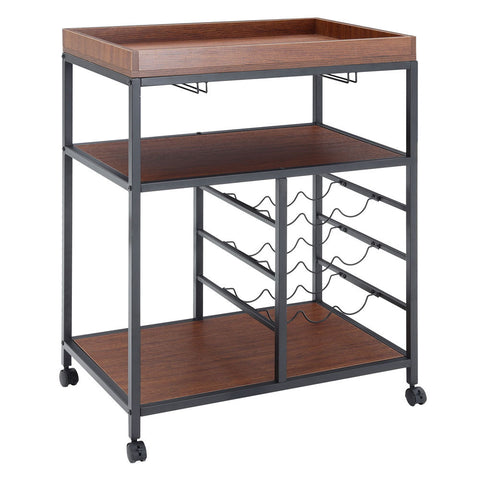 Rustic Bar Wooden Mobile Serving Cart with Wheels, DM0131