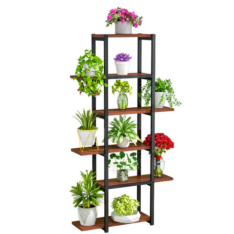Tall Wood 6 Tier Rustic Bookshelf, SP2359