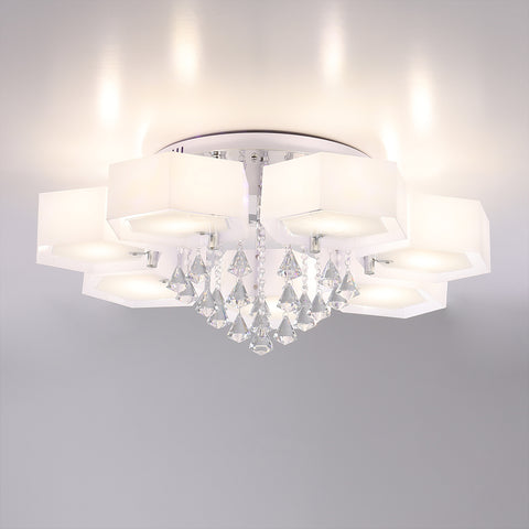 Modern Hexagonal LED Semi Flush Ceiling Light with Remote, LG0689