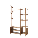 Livingandhome Freestanding Bamboo Clothes Rack with Storage Shelves, XY0150