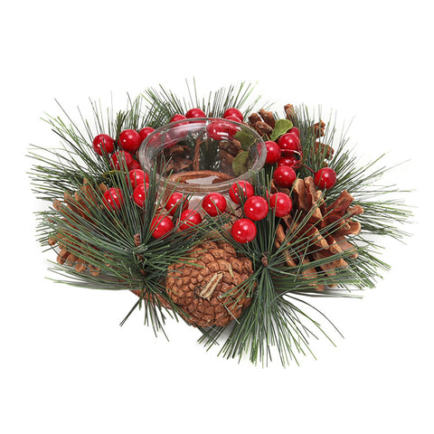 Livingandhome Christmas Rustic Handmade Candle Holder Pine Cone Berries Xmas Decor, WZ0004
