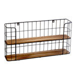 Industrial 2-Tier Wooden Floating Storage Wire Shelves for Wall, SP2318