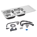 Livingandhome 2 Bowl Stainless Steel Sink With Drainboard for Kitchen, AI0247