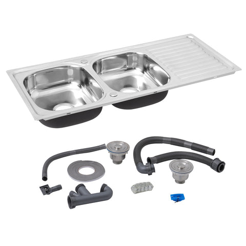 Livingandhome 2 Bowl Stainless Steel Sink With Drainboard for Kitchen, AI0247