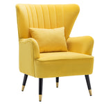 Livingandhome Leisure Velvet Tufted Armchair Metallic Legs with Lumbar Pillow, JM1609
