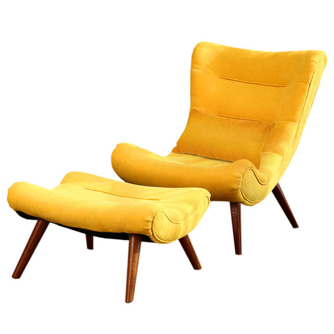 Livingandhome Upholstered Faux Wool Arched Armless Accent Chair with Footstool, JM0941
