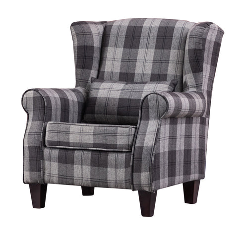 Livingandhome Tartan Tub Chair with Wood Legs and Cushion, JM1331