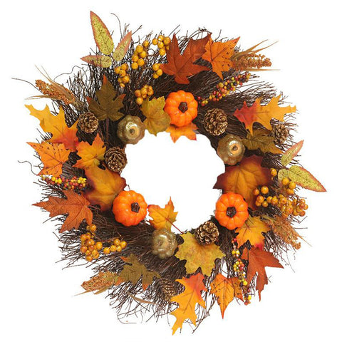 Livingandhome Artificial Autumn Halloween Prelit Wreath Thanksgiving Decorations, SP1788