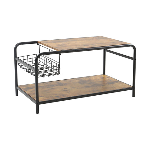 Industrial Wooden Coffee Table with Wire Basket Storage Top, YE0113