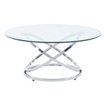 Livingandhome Tempered Glass Top Round Coffee Table for Living Room, ZH1000