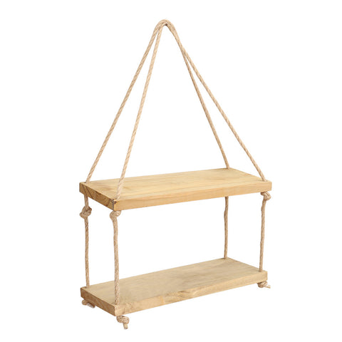 Rustic Adjustable Rope Hanging Wooden Wall Shelf, SP1367