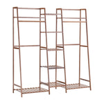 Livingandhome Bamboo Trapezoid Clothing Rack with 5-Tier Storage Shelves Multi-Functional Clothes Hanging Rack Stand, SW0376