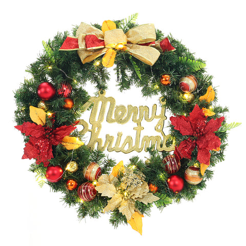 Artificial Poinsettia Christmas Balls Wreath with 5m LED Light String, SC0138