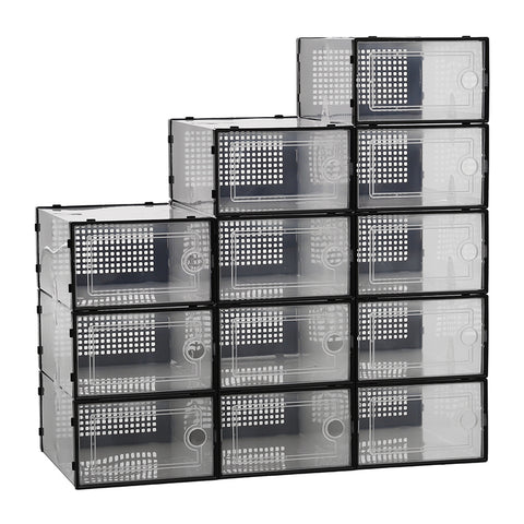 Livingandhome 12x Stackable Shoe Storage Box Organiser Black, SW0495
