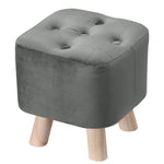 Modern Small Square Velvet Buttoned Footrest with Wooden Legs, ZH0596