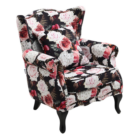 Livingandhome Retro Flower Wingback Studded Armchair, JM2156