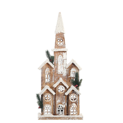 Christmas Light Up Wooden House Snowy Cabin Tabletop Ornaments, SC0036