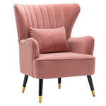 Livingandhome Leisure Velvet Tufted Armchair Metallic Legs with Lumbar Pillow, JM1610