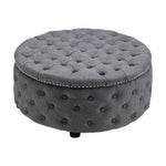 Livingandhome Round Linen Deep Buttoned Ottoman with Studded Edge, ZH0829