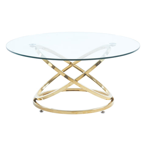 Livingandhome Tempered Glass Top Round Coffee Table for Living Room, ZH1001