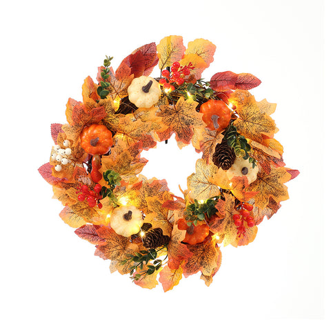 Livingandhome Fall Wreath Front Door Wreath with White Orange Pumpkins, SP2890