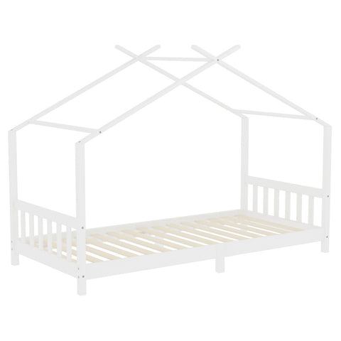 Livingandhome Nordic Pine Wood House Single Bed Frame with Roof for Toddler Kids, ZH0953