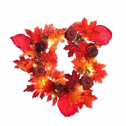 Livingandhome Fall Maple Leaf Pumpkin Wreath Artificial Wreath Front Door Decoration, SP2940