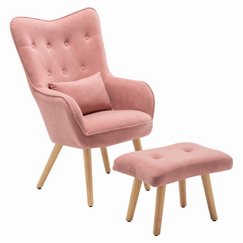 Livingandhome Frosted Velvet Upholstered Armchair with Footstool and Cushion, JM1529