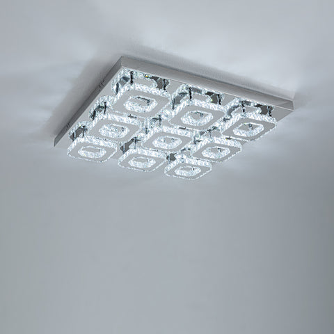 Square Crystal LED Ceiling Light with Chrome Canopy, LG0966