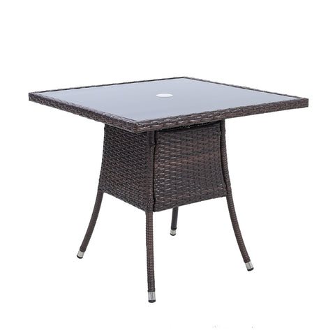 Garden Wicker Tempered Glass 4 Seater Dining Table with Parasol Hole, LG0973