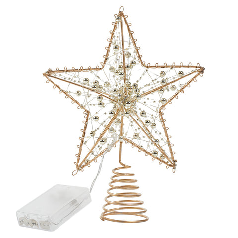 Livingandhome Modern Metal Pre-Lit Star Christmas Tree Topper with Beads, CD0477