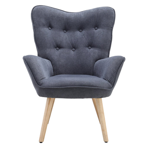 Livingandhome Buttoned Linen Armchair with Wooden Legs, JM2145