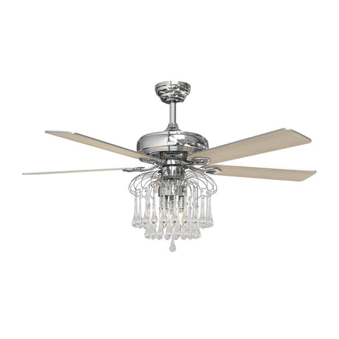 Livingandhome 52" Crystal Chrome Ceiling Fan Light Fixture with 5 Wood Blades, DM0333