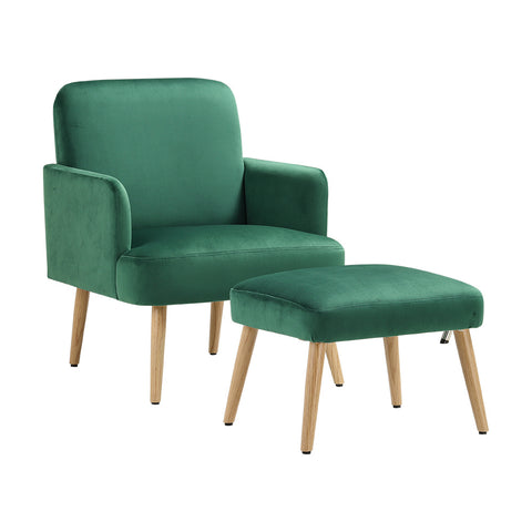 Livingandhome Wooden Legs Velvet Armchair Chair with Footrest, JM2121